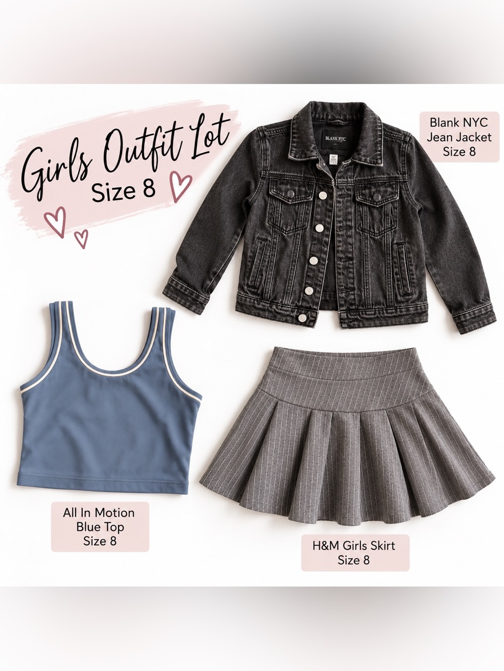 Blank NYC Washed Black Denim Jacket Lot- incl H&M preppy skirt and blue crop - Picture 1 of 3